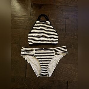 Aerie Black and White Striped Swimwear